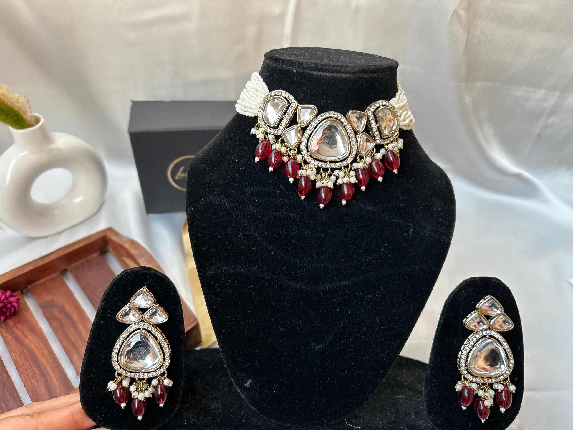 ruby red kundan choker necklaceset