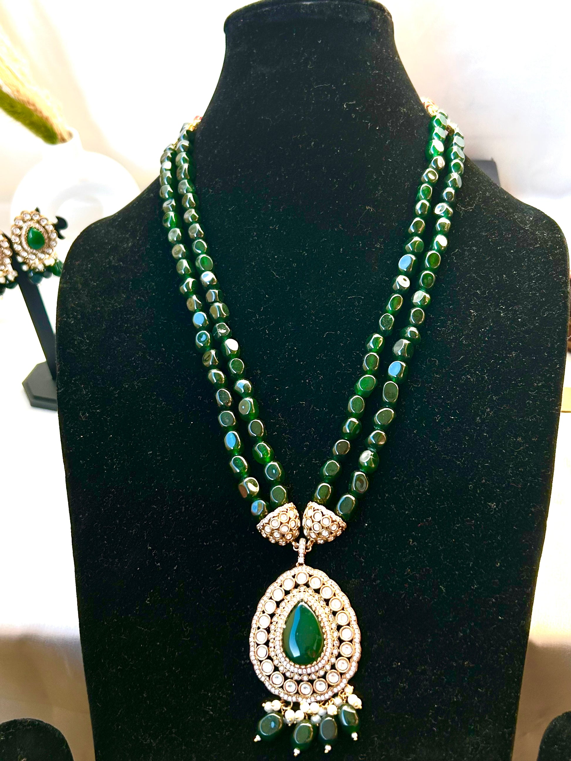 emerald green rani haar,long necklaceset