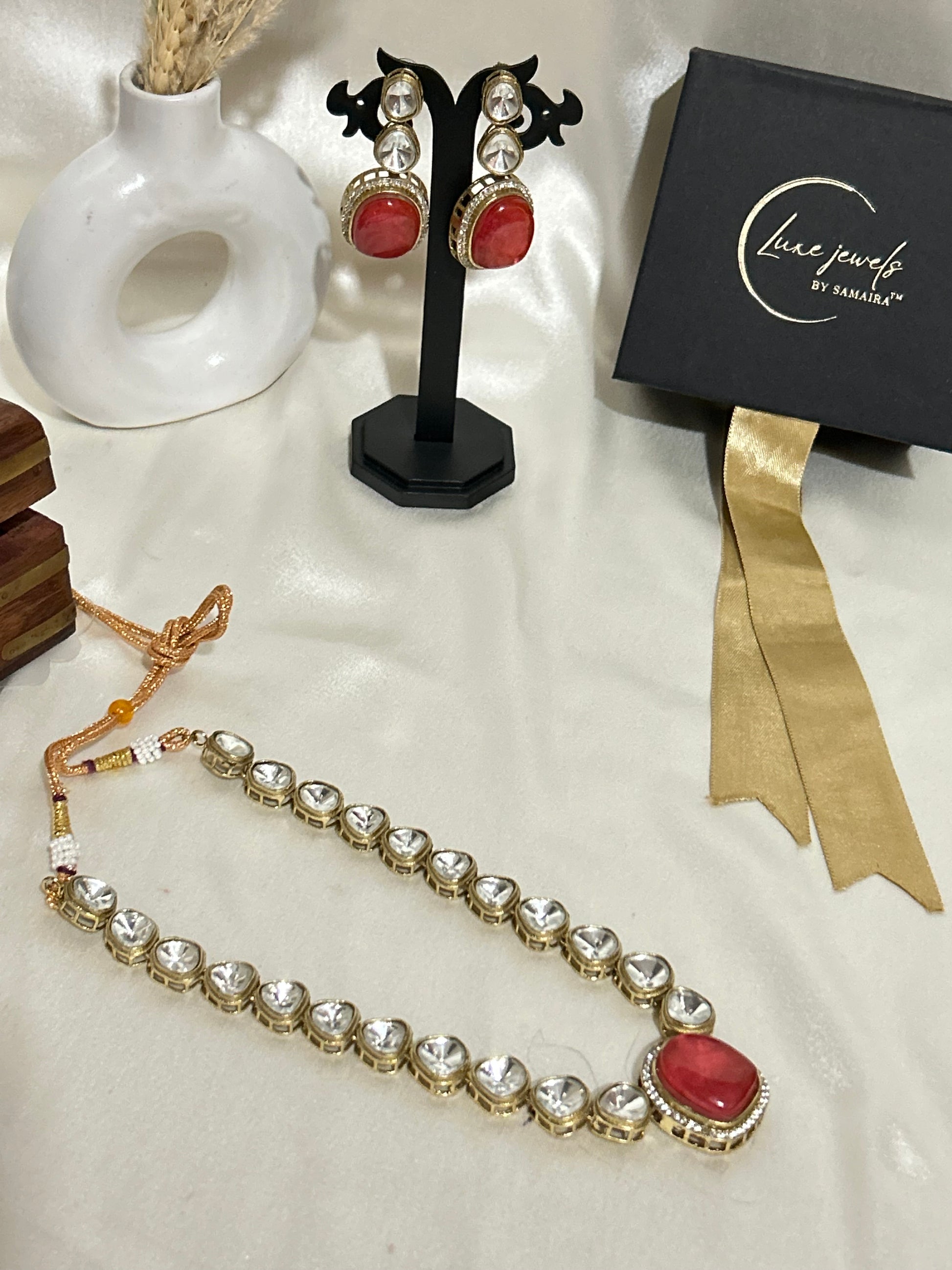 orange kundan necklace set