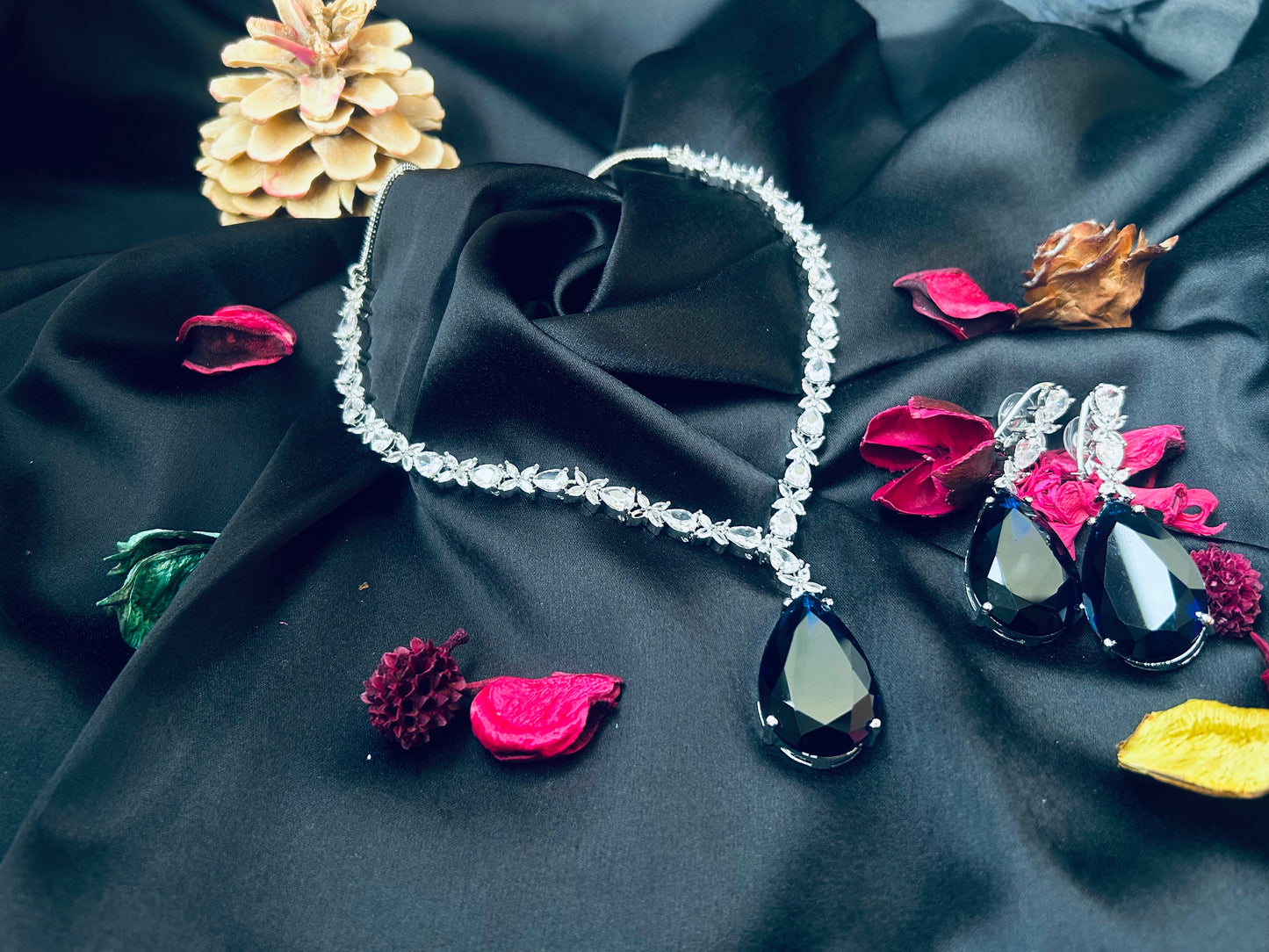 Deepika navy pendant necklace
