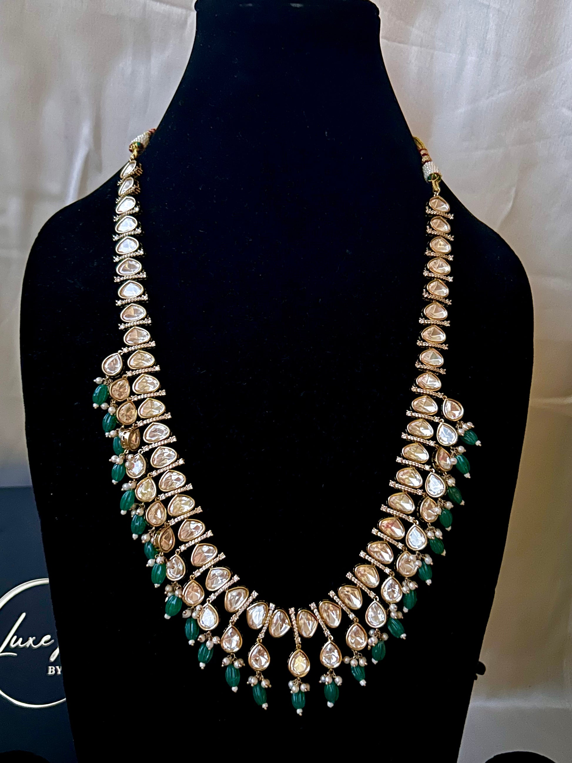 Tashi Kundan Rani Haar with emerald green accents, perfect for weddings and grand celebrations