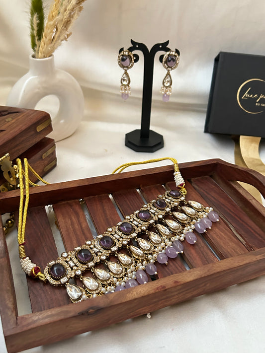 Suruchi purple kundan choker necklace