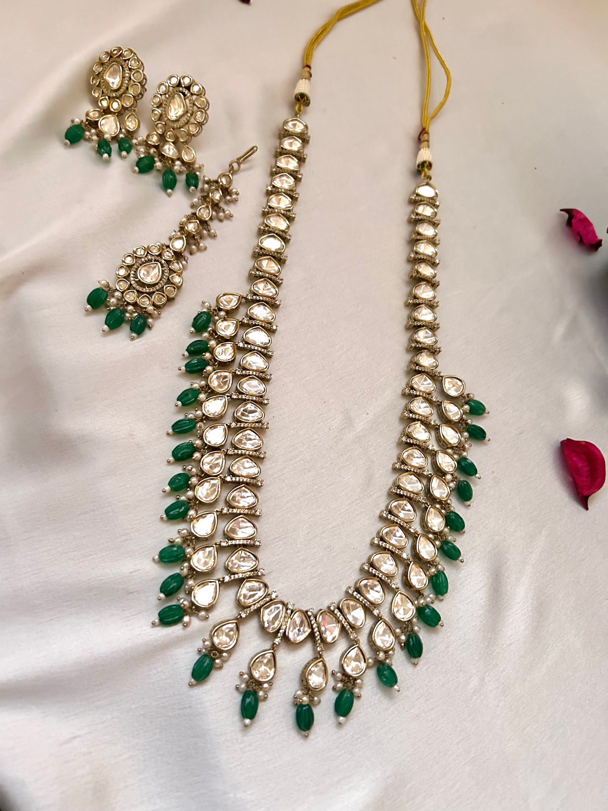 Tashi Kundan Rani Haar with emerald green accents, perfect for weddings and grand celebrations
