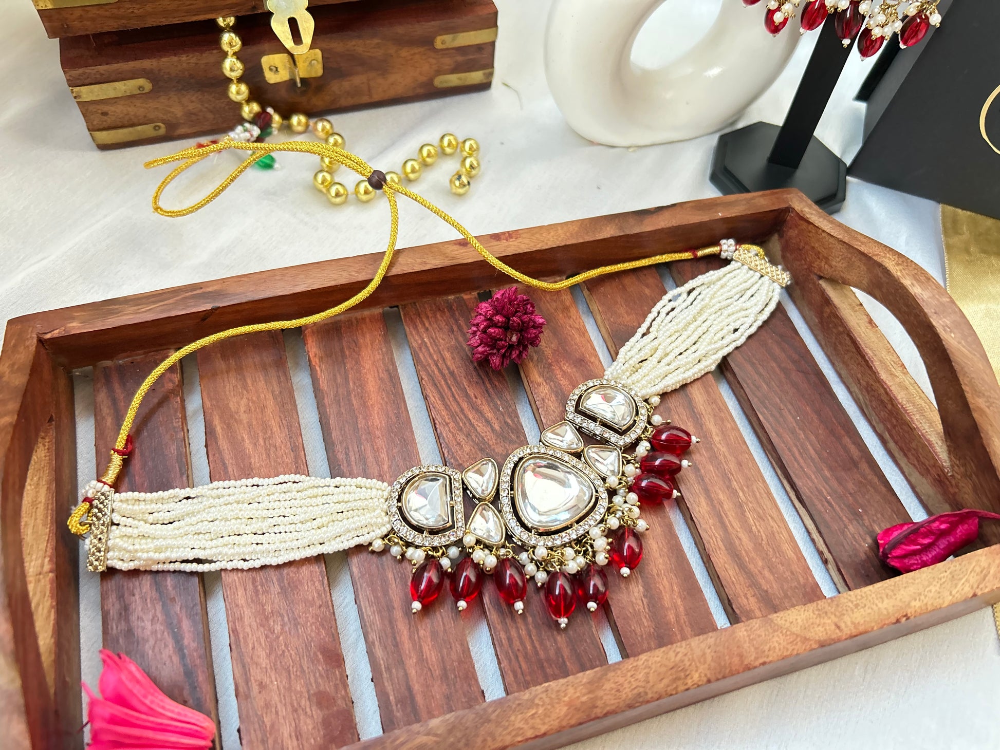 ruby red choker necklaceset