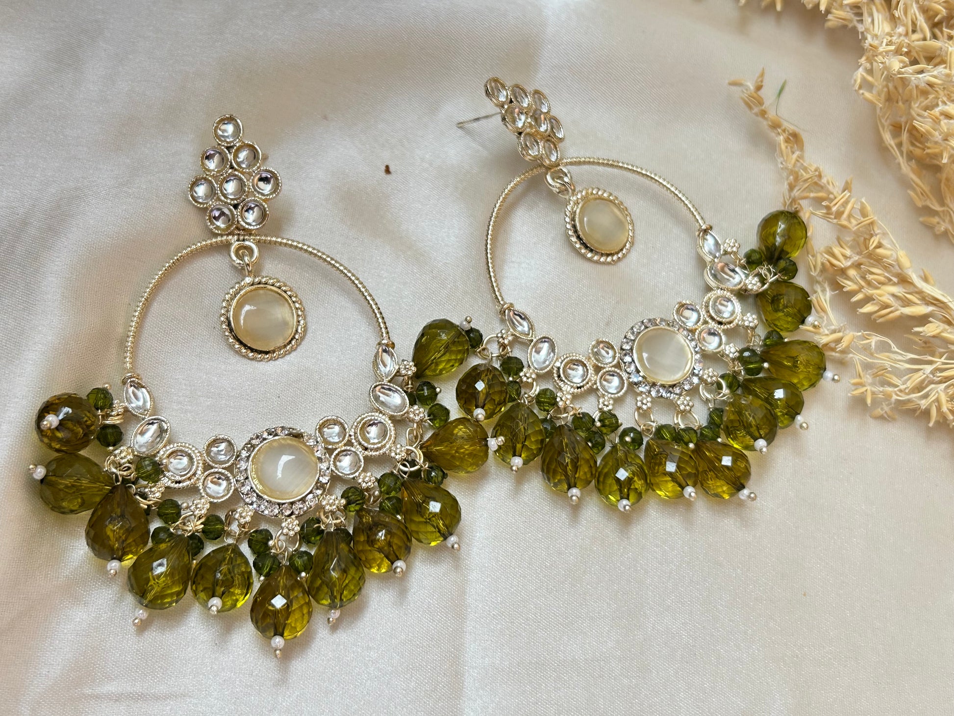 green chandbali earrings