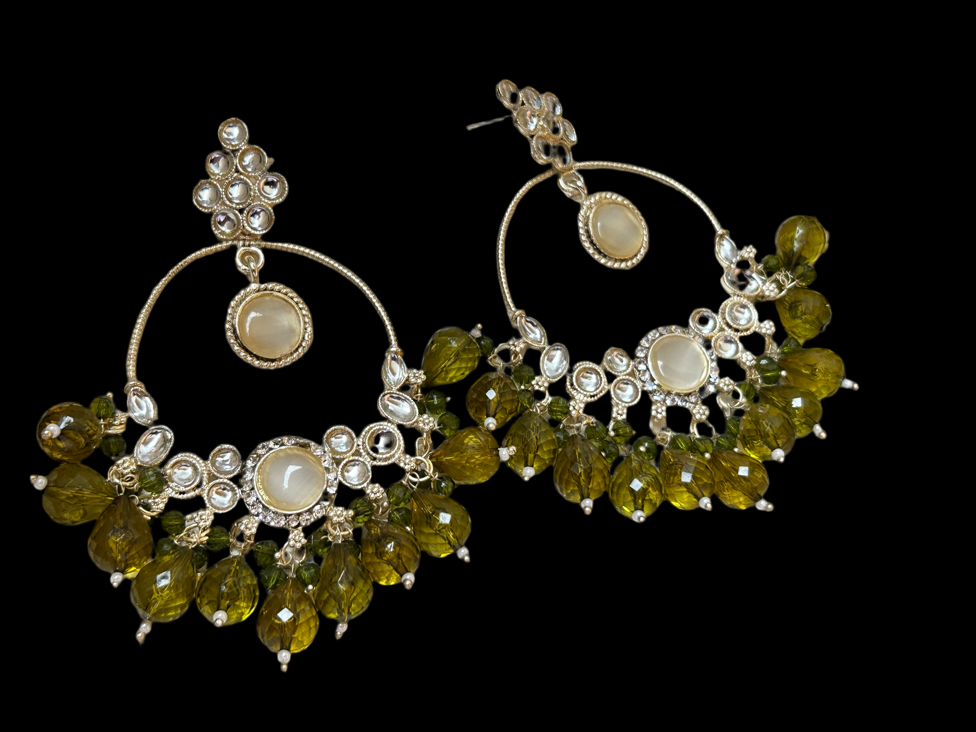 green chandbali earrings