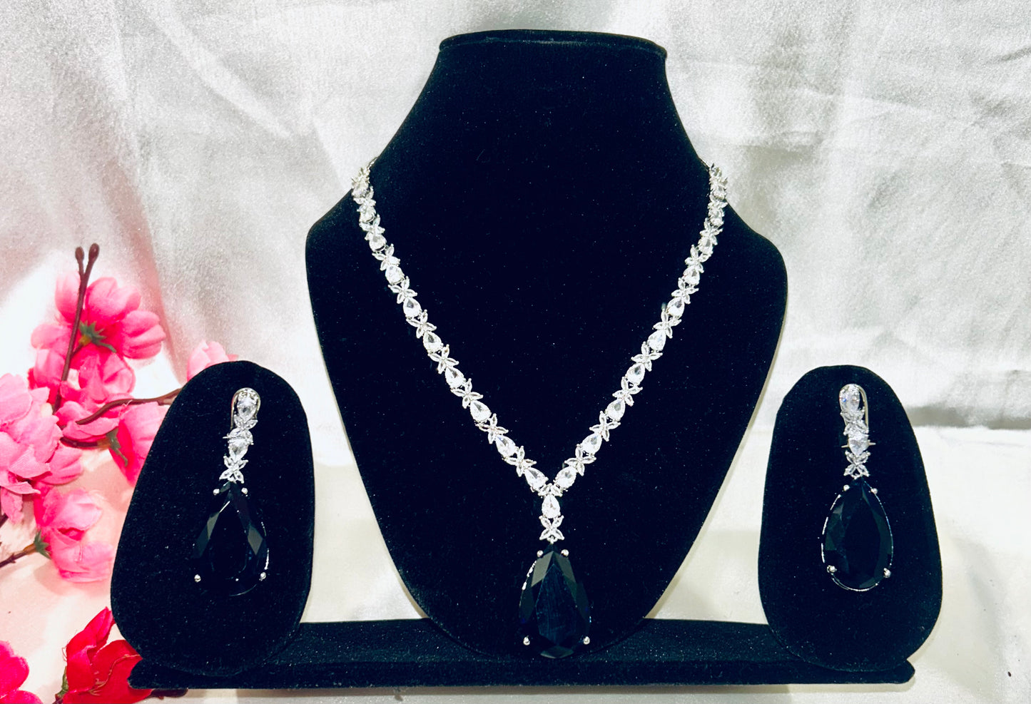Deepika navy pendant necklace