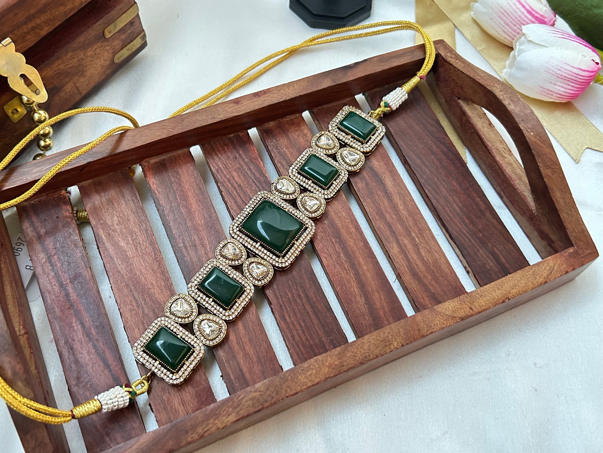 GREEN  AD KUNDAN NECKLACE SET