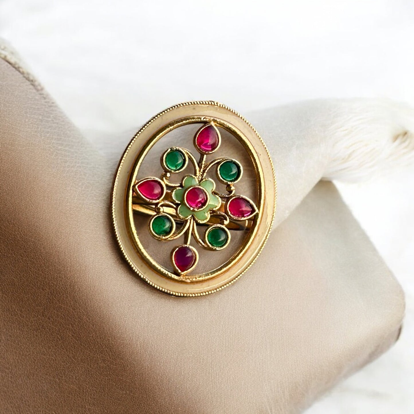Elisa Kundan Enamel Statement Ring