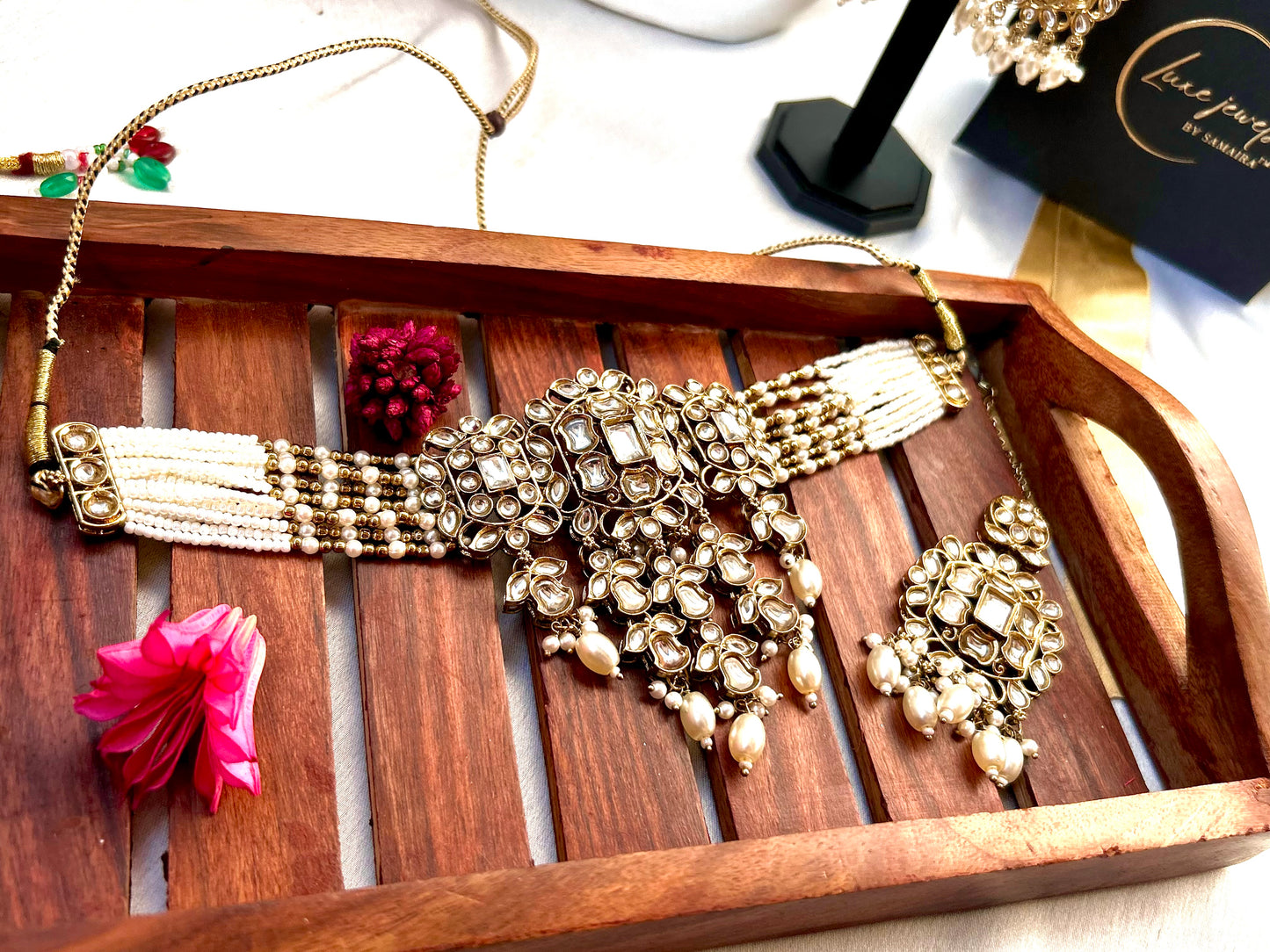 Diana ivory kundan necklace tika set