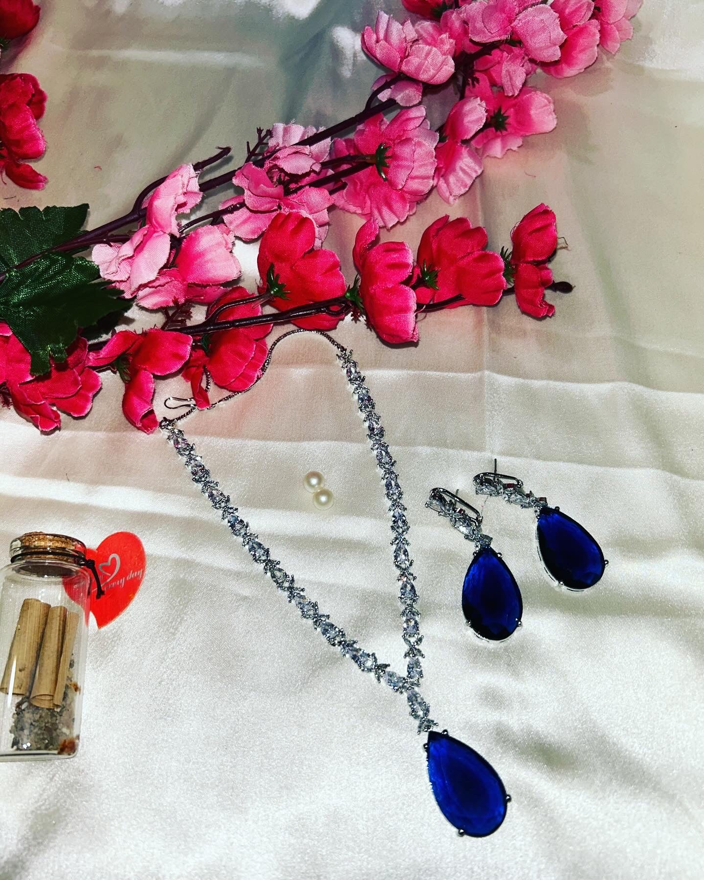 Deepika navy pendant necklace