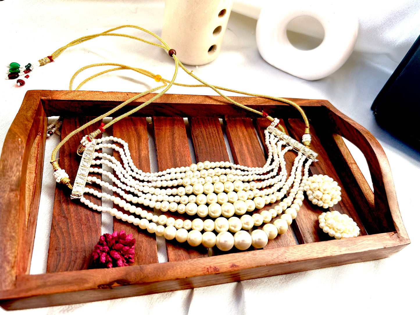 Aalia pearl layered choker set