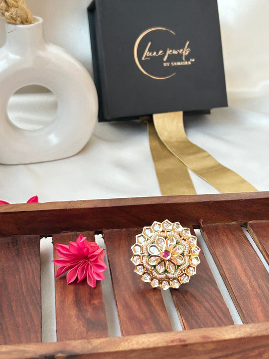 Isha golden green pink Ring.