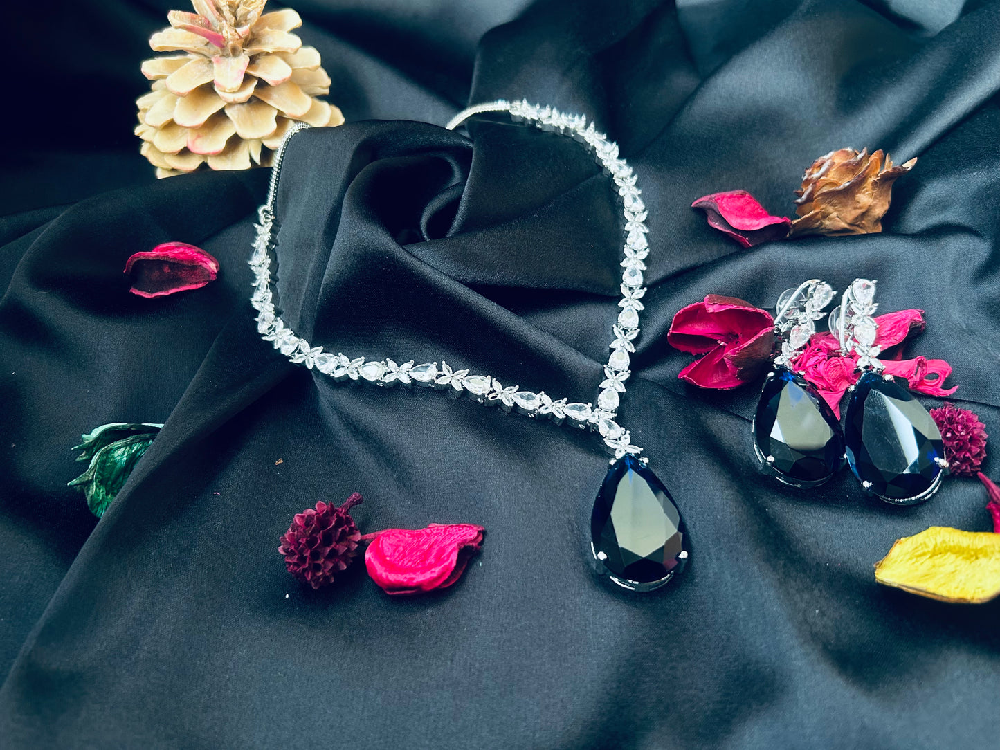 Deepika navy pendant necklace