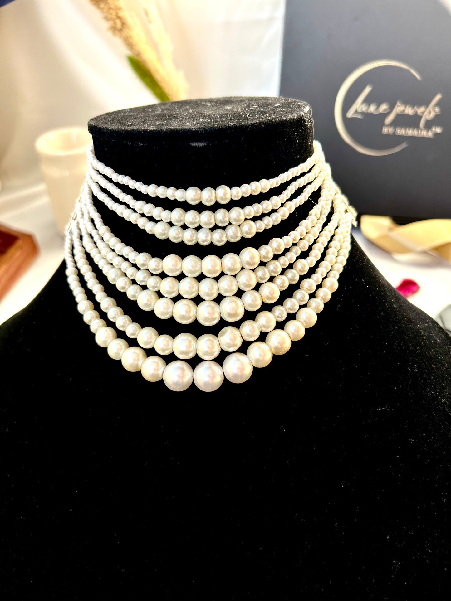 Aalia pearl layered choker set