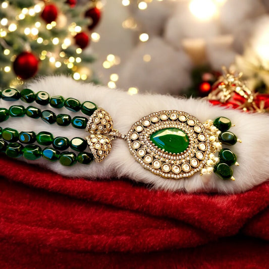emerald green rani haar,long necklaceset
