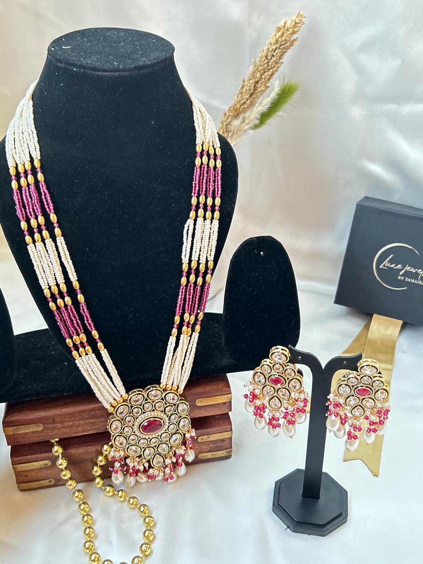 natasha pink rani haar ,long necklace,kundan necklaceset