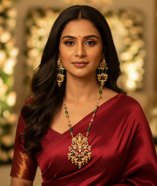 keshavi green and pink temple rani haar