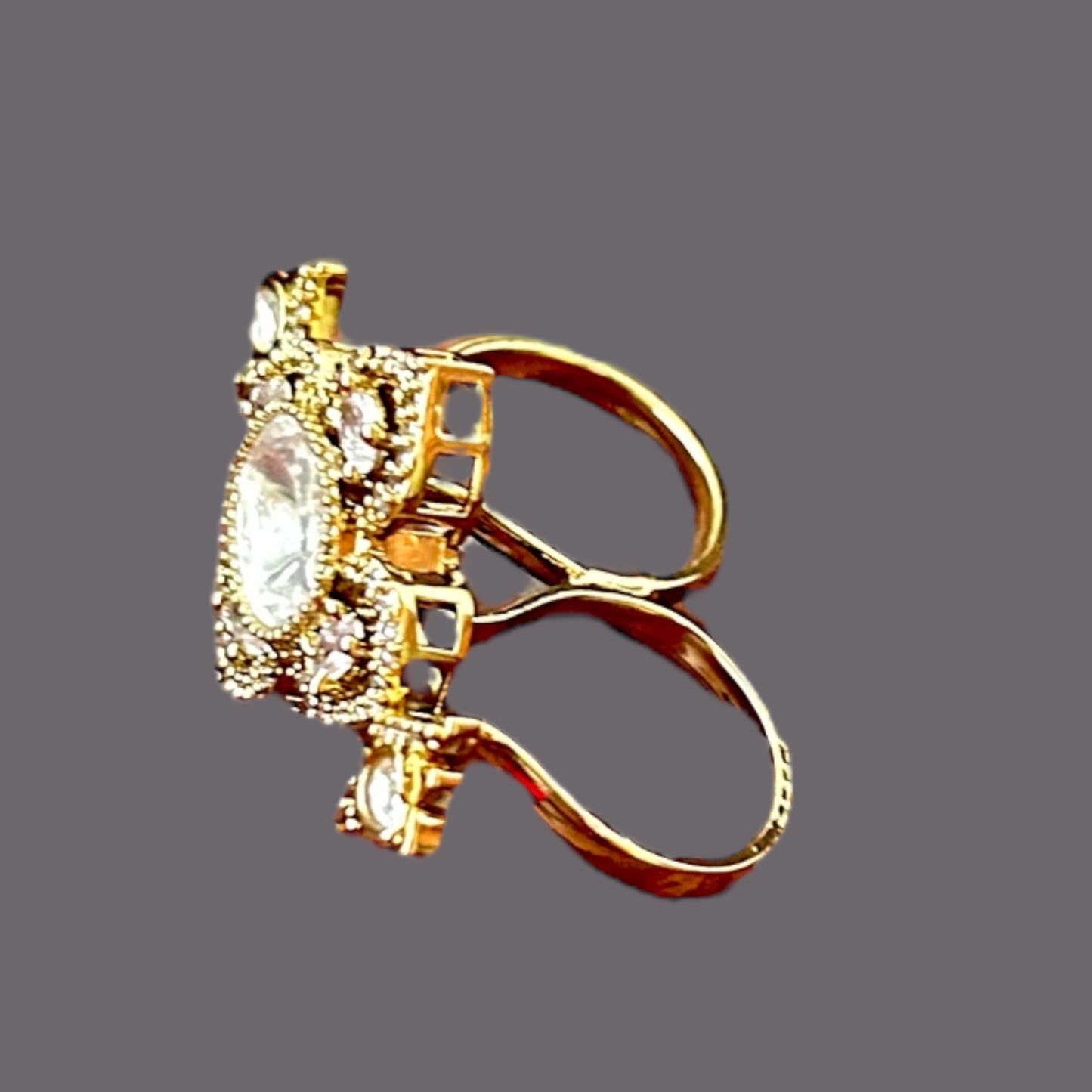 Delicate Kundan Floral Double Finger Ring
