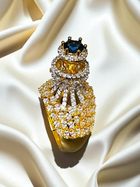 Crown Sapphire Blue Gold plated Ring