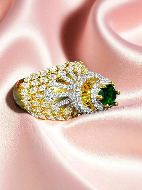 Crown Emerald Green Gold plated Ring