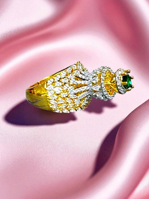 Crown Emerald Green Gold plated Ring