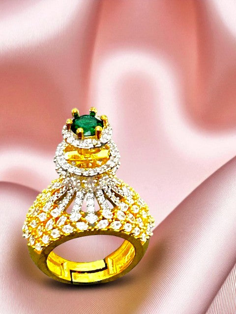 Crown Emerald Green Gold plated Ring