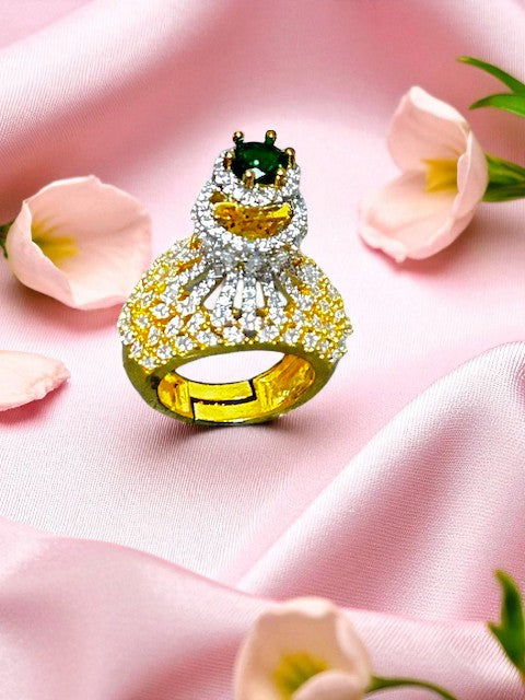 Crown Emerald Green Gold plated Ring