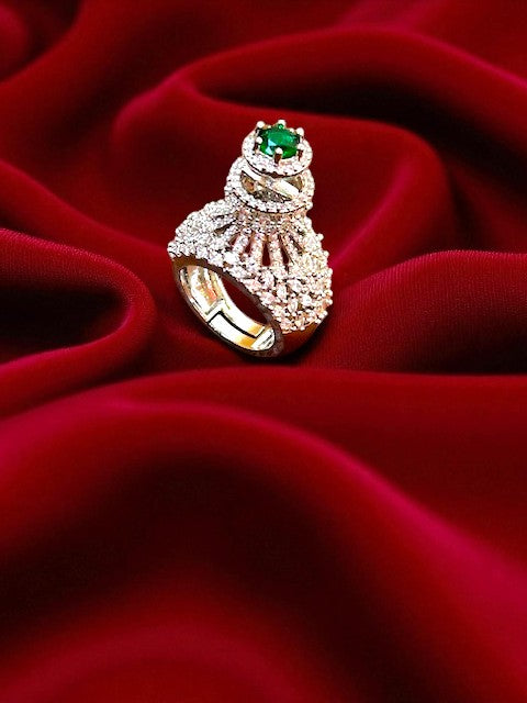 Crown Emerald Silver Ring