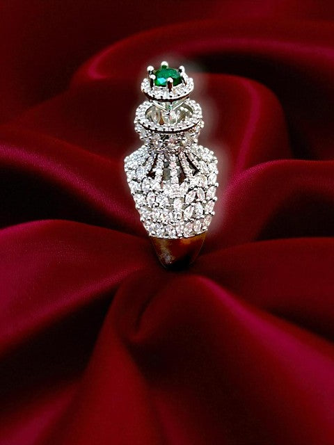 Crown Emerald Silver Ring