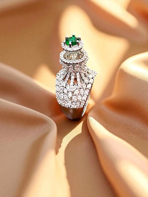 Crown Emerald Silver Ring