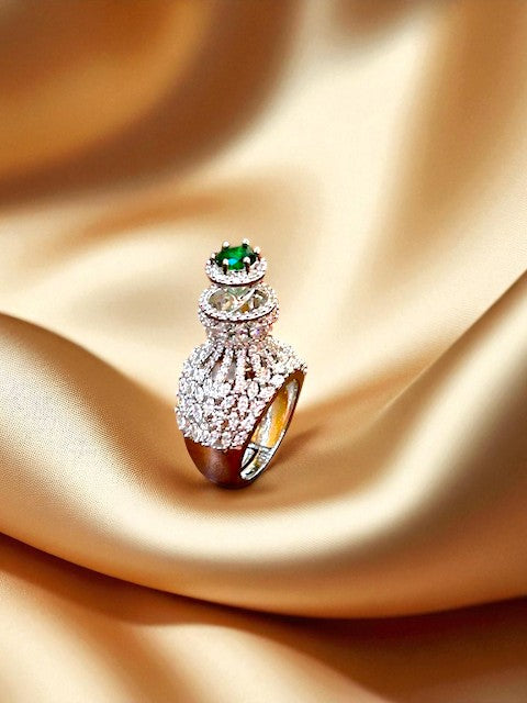 Crown Emerald Silver Ring
