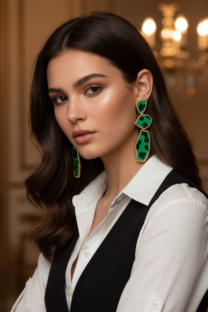 Green Leopard Earrings