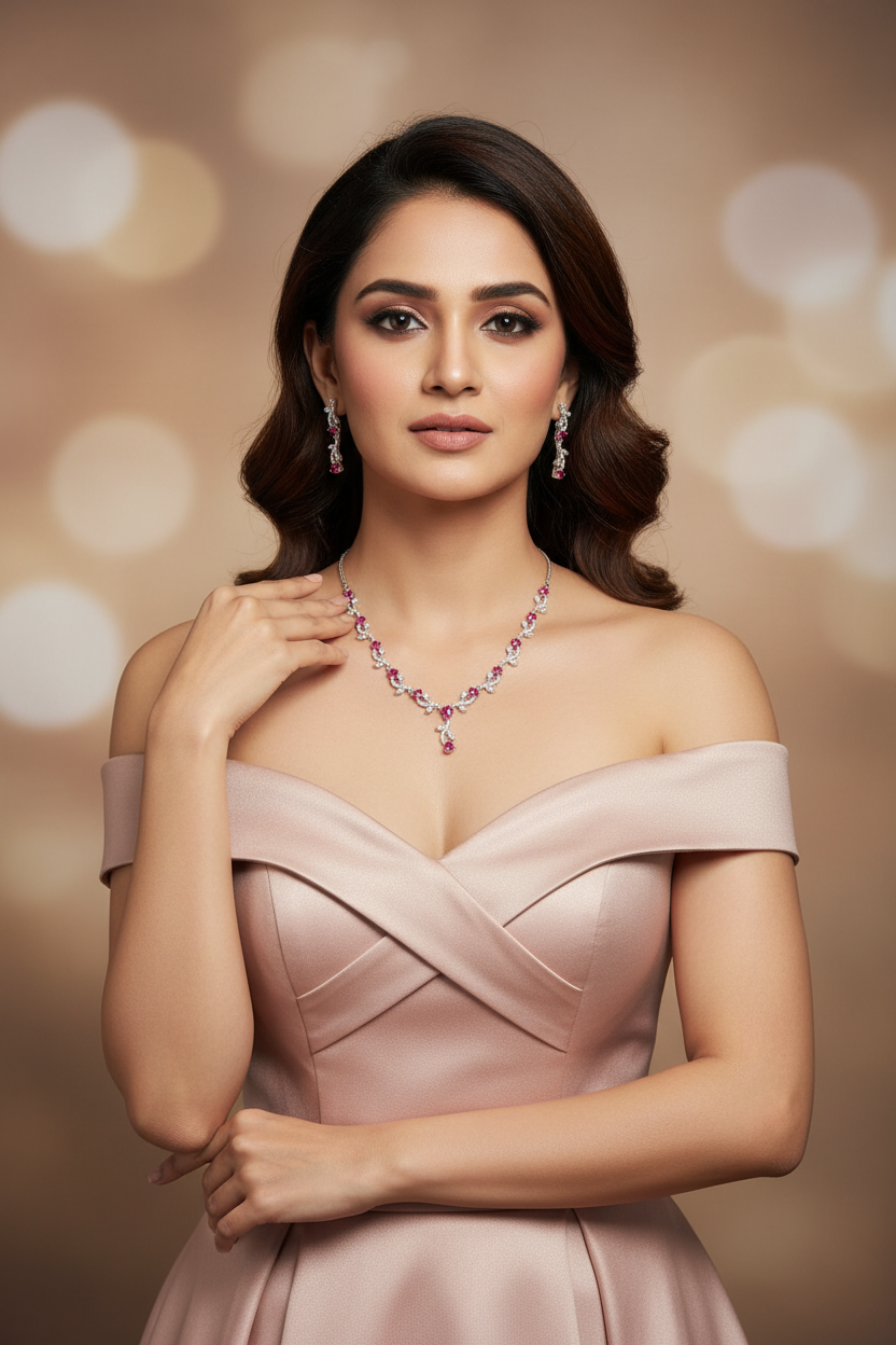 Crystal Veil Ruby Silver Set