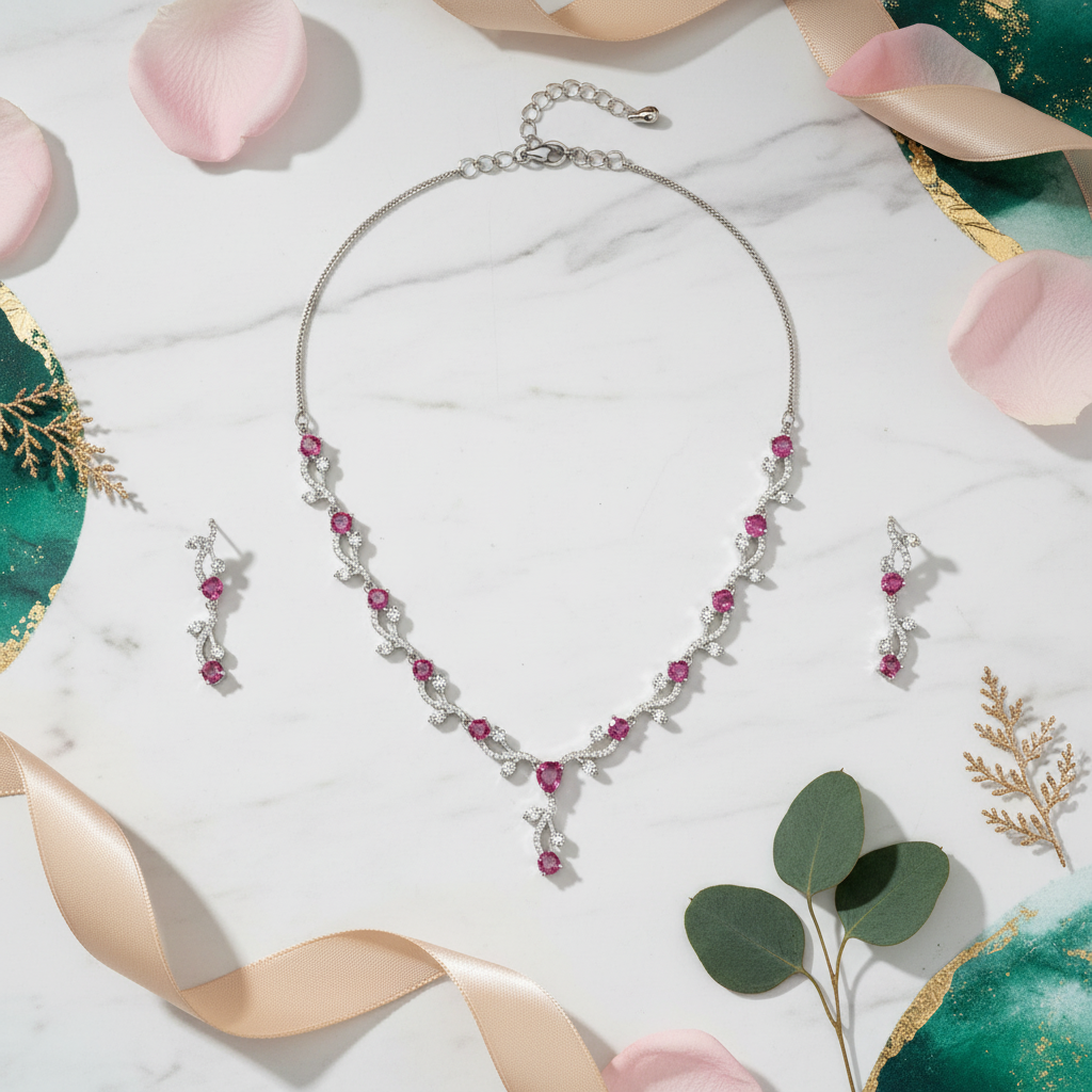 Crystal Veil Ruby Silver Set