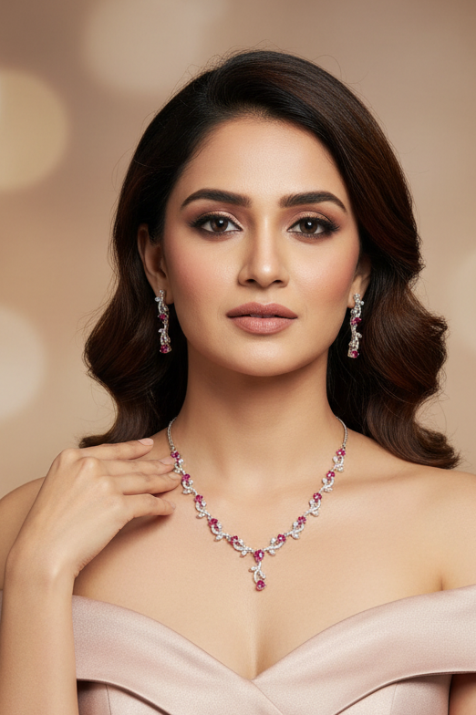 Crystal Veil Ruby Silver Set