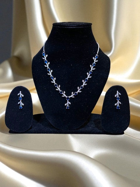 Crystal Veil Sapphire Blue Silver Set
