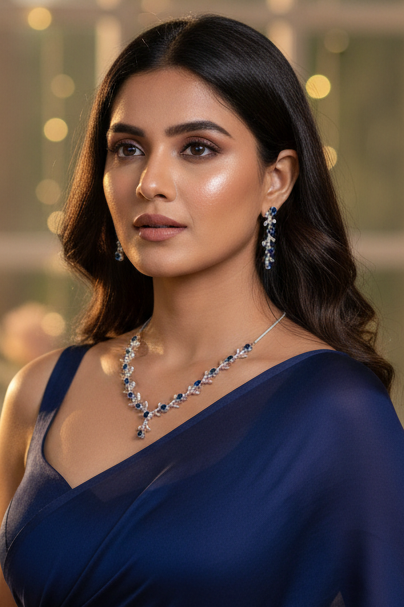 Crystal Veil Sapphire Blue Silver Set