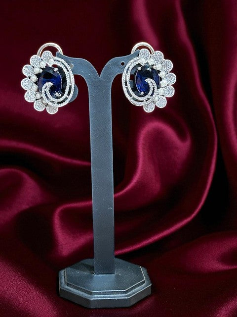 Midnight  Sapphire Petal Swirl Studs Earrings
