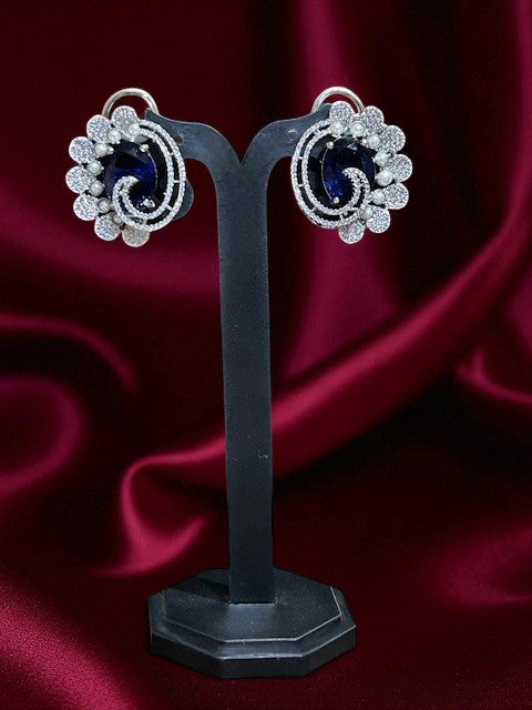 Midnight  Sapphire Petal Swirl Studs Earrings