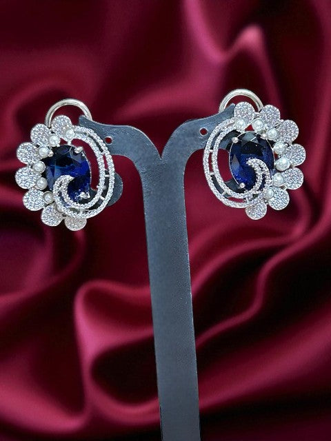 Midnight  Sapphire Petal Swirl Studs Earrings