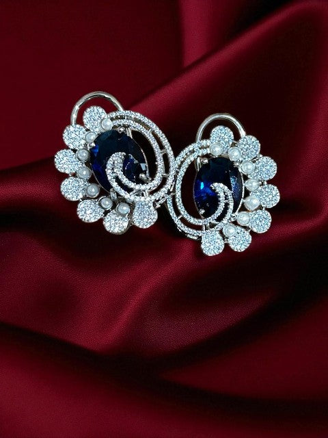 Midnight  Sapphire Petal Swirl Studs Earrings
