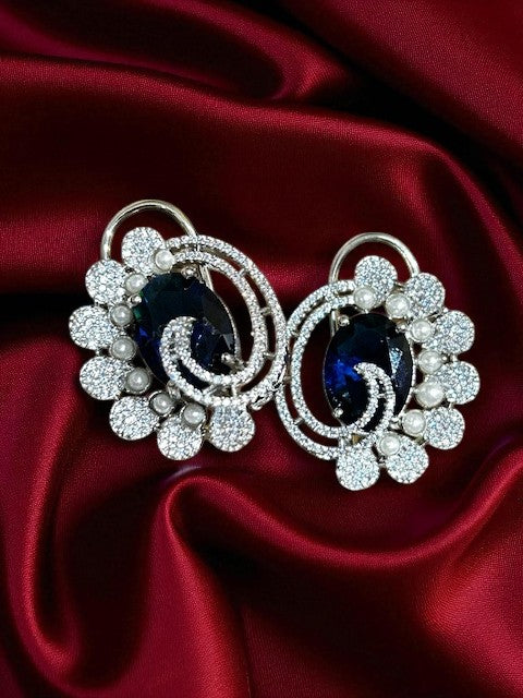 Midnight  Sapphire Petal Swirl Studs Earrings