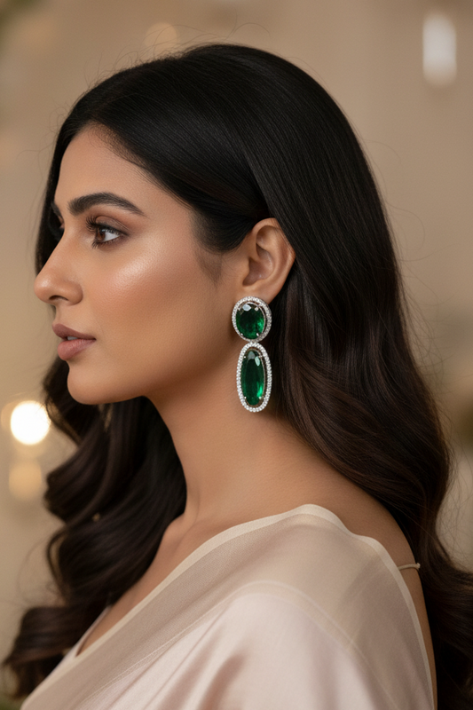 Emerald Glam Drop Earrings
