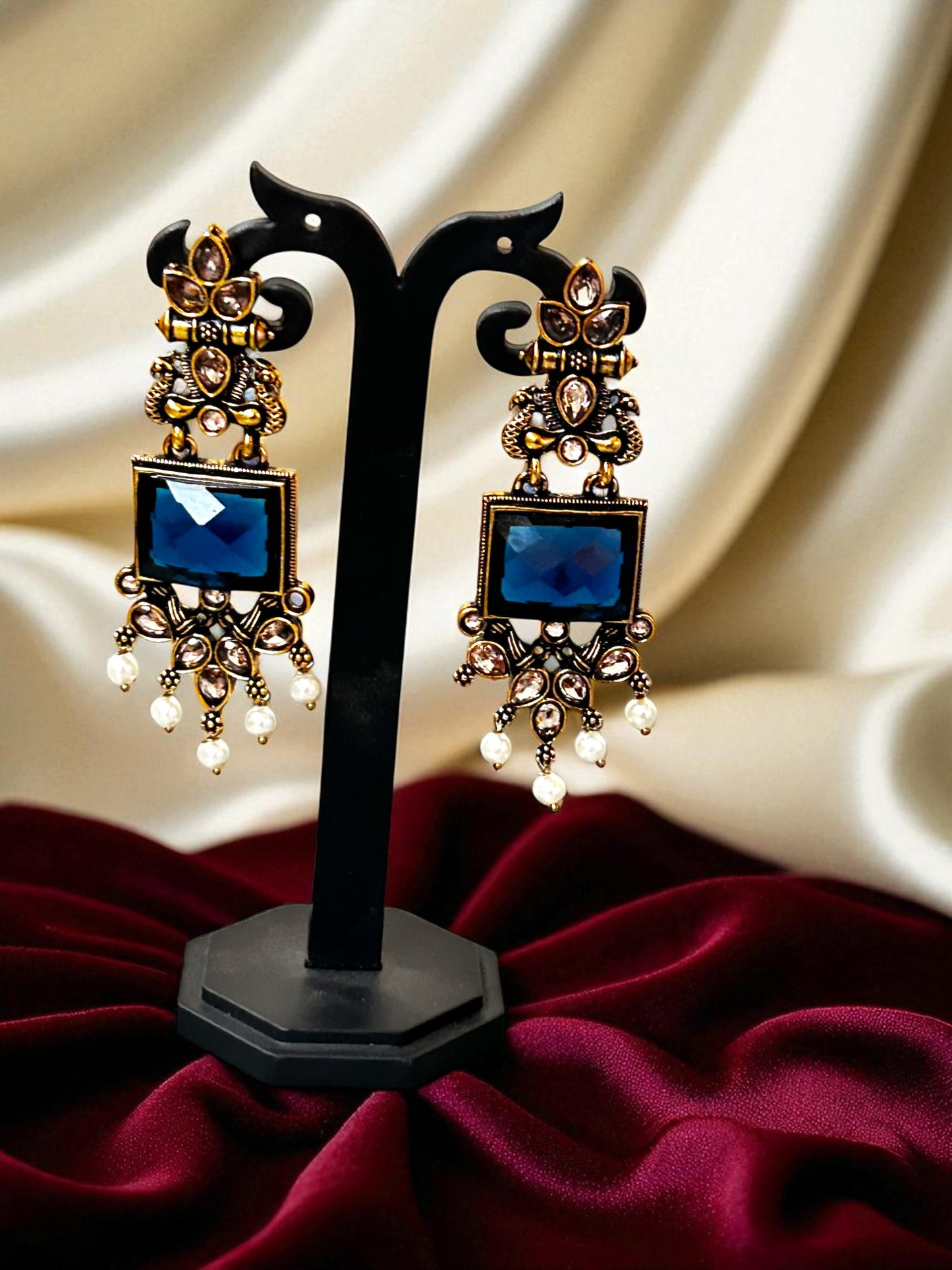 Royal Blue Rajwada Chandrika Earrings
