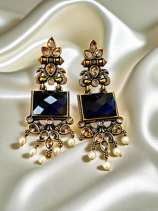 Royal Blue Rajwada Chandrika Earrings