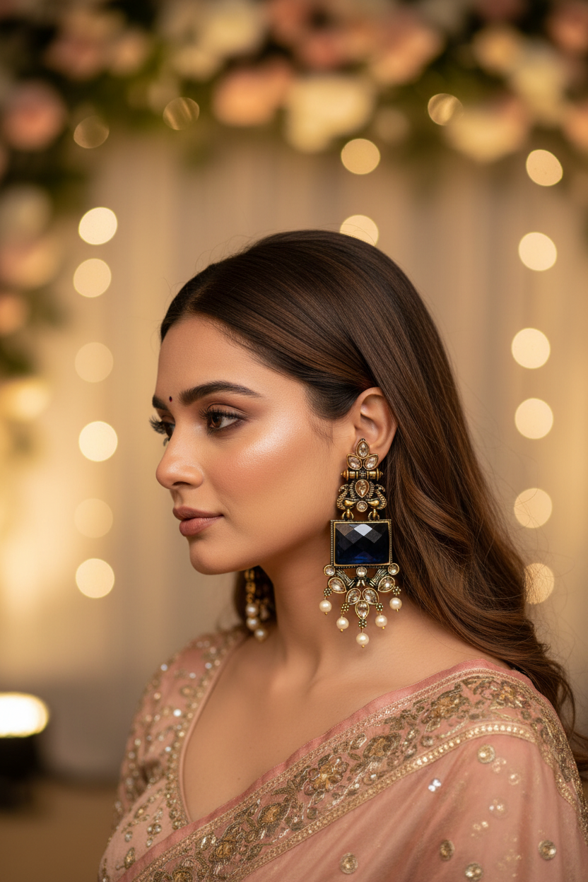 Royal Blue Rajwada Chandrika Earrings