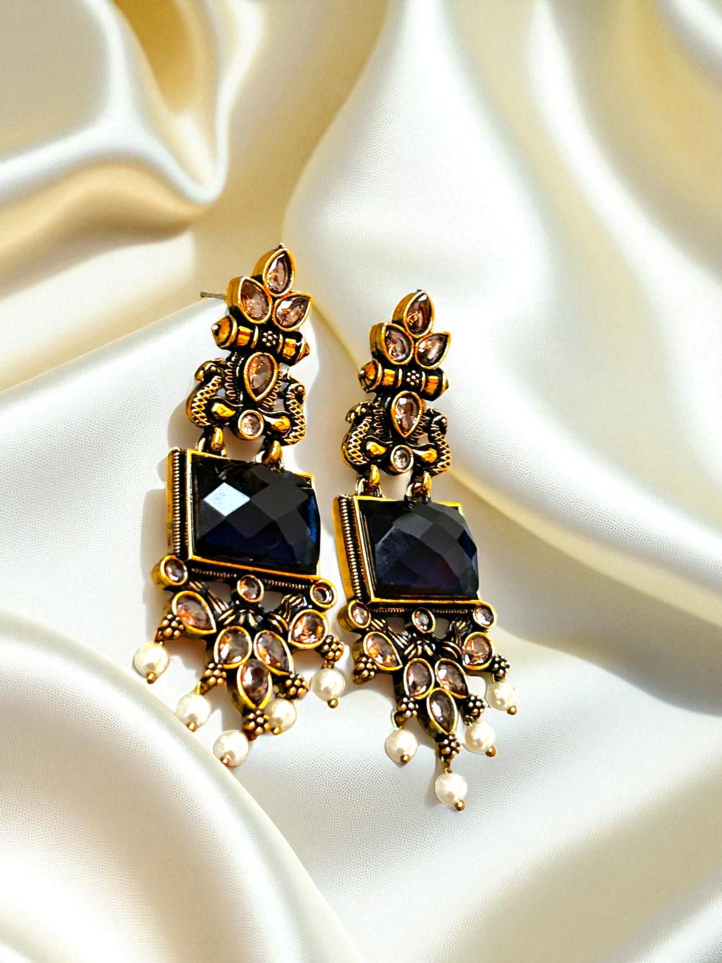 Royal Blue Rajwada Chandrika Earrings