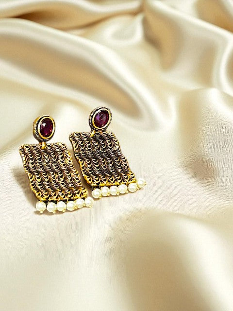Vintage Drape Ruby Pearl Danglers