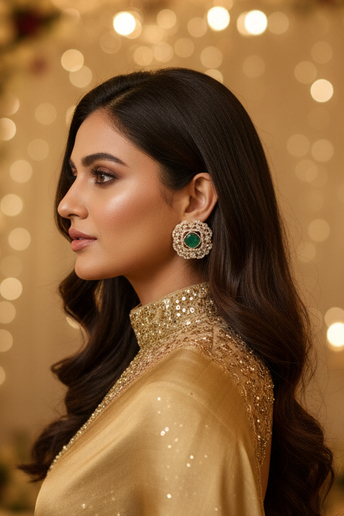 Emerald Crown Studs Earrings